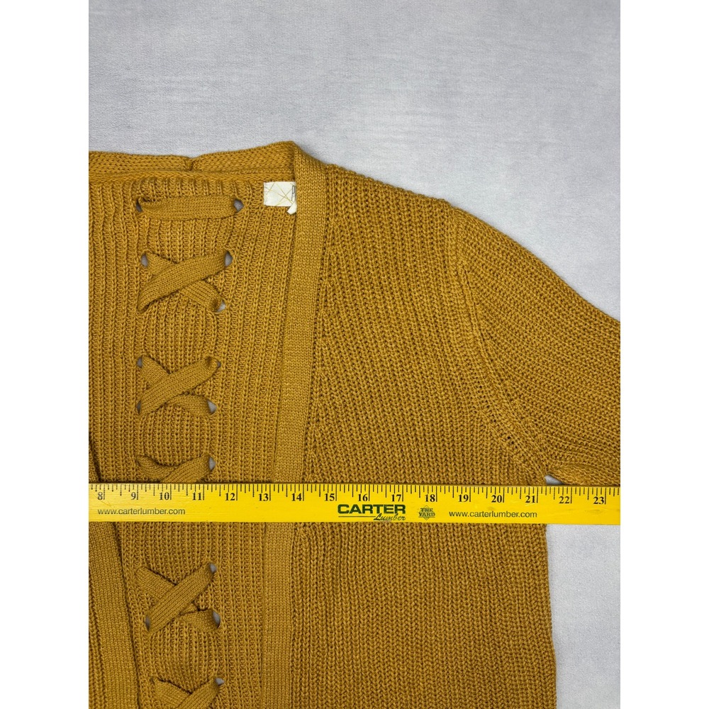 Pinque Mustard Yellow Lace Up Back Open Front Cardigan Sweater Medium PF832496SF - Picture 5 of 8